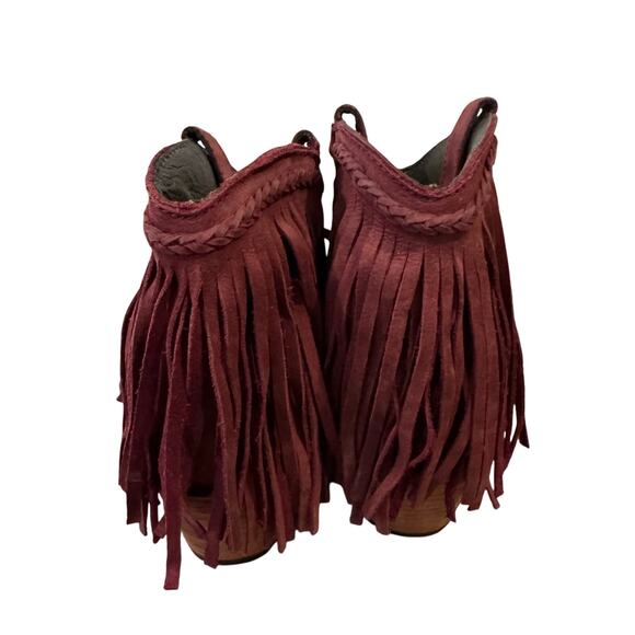 LIBERTY Black Burgundy Fringe Ankle Boots - Picture 3 of 9